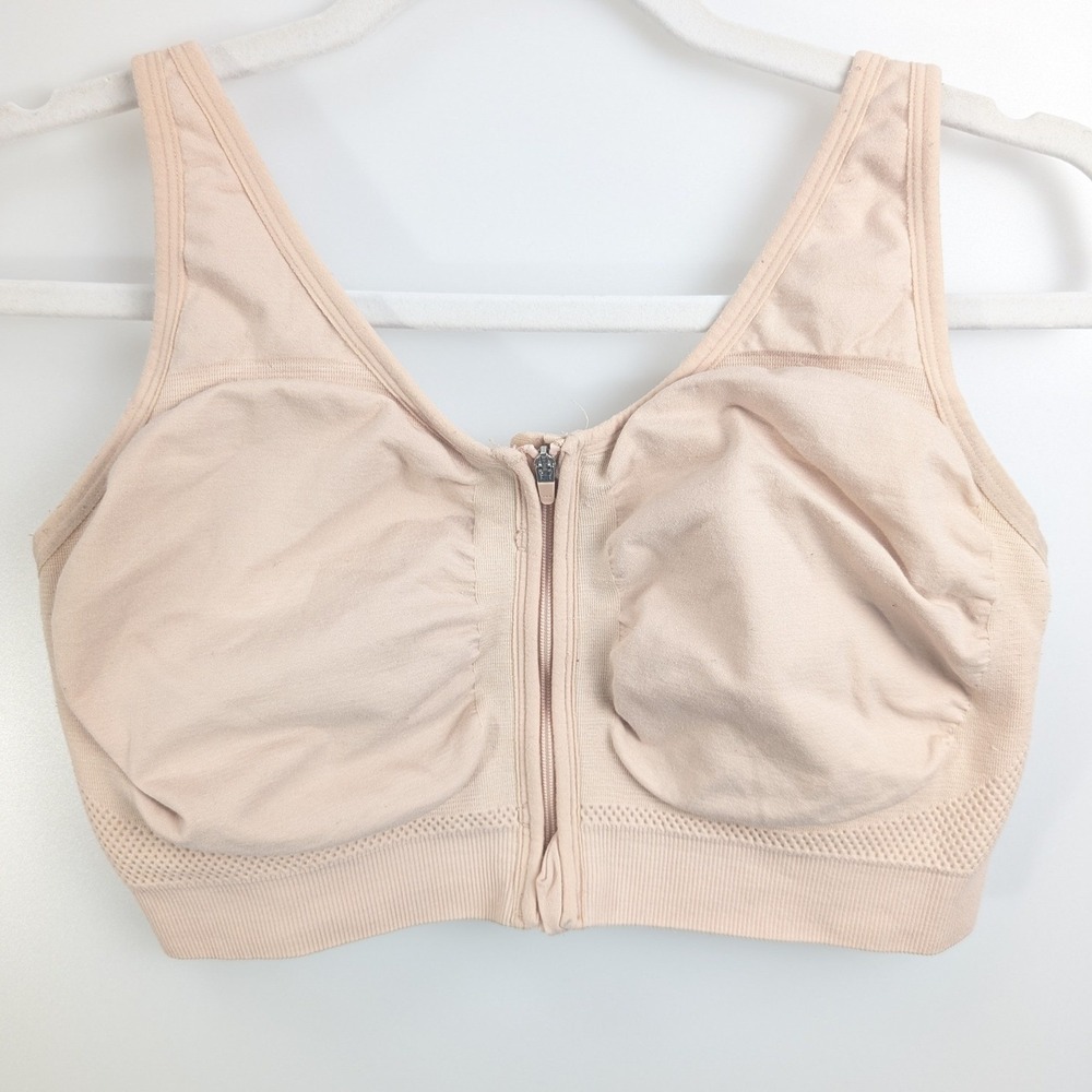 Amoena Emilia Breast Surgery Masectomy Bra Size 44 46 Tan Zip Front Close 45012‎